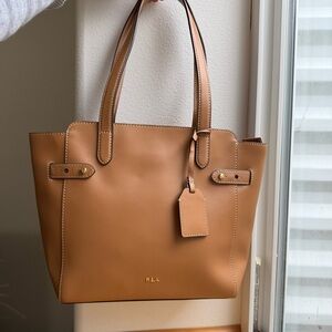 Lauren by Ralph Lauren Harper Shoulder Bag Brown Leather Gold Hardware Like New